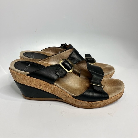 Dansko Carla wedge Sandals black leather size 41 - Picture 2 of 9